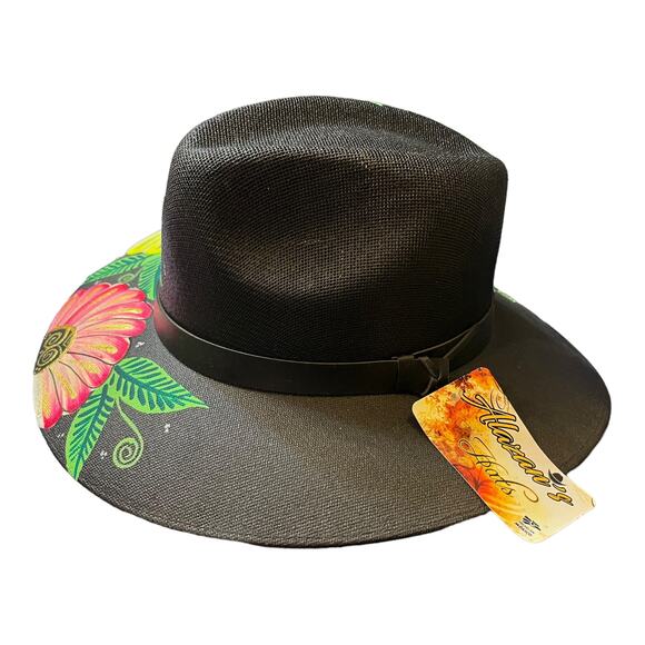 HAT MEXICAN Artisanal Hand Painted Fedora Floral Sombrero Panama Bohemian Black main image 7
